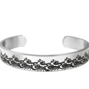 New Silver Stainless Steel Engraved Inspirational Mantra Cuff Bracelet Metal